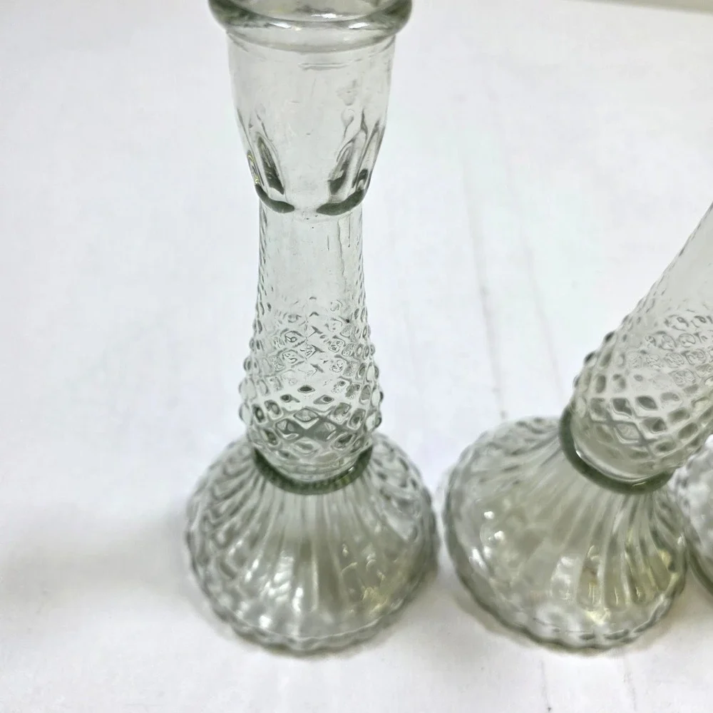 Farmhouse Glass Candlestick Holder Set of 3 Clear 8.5